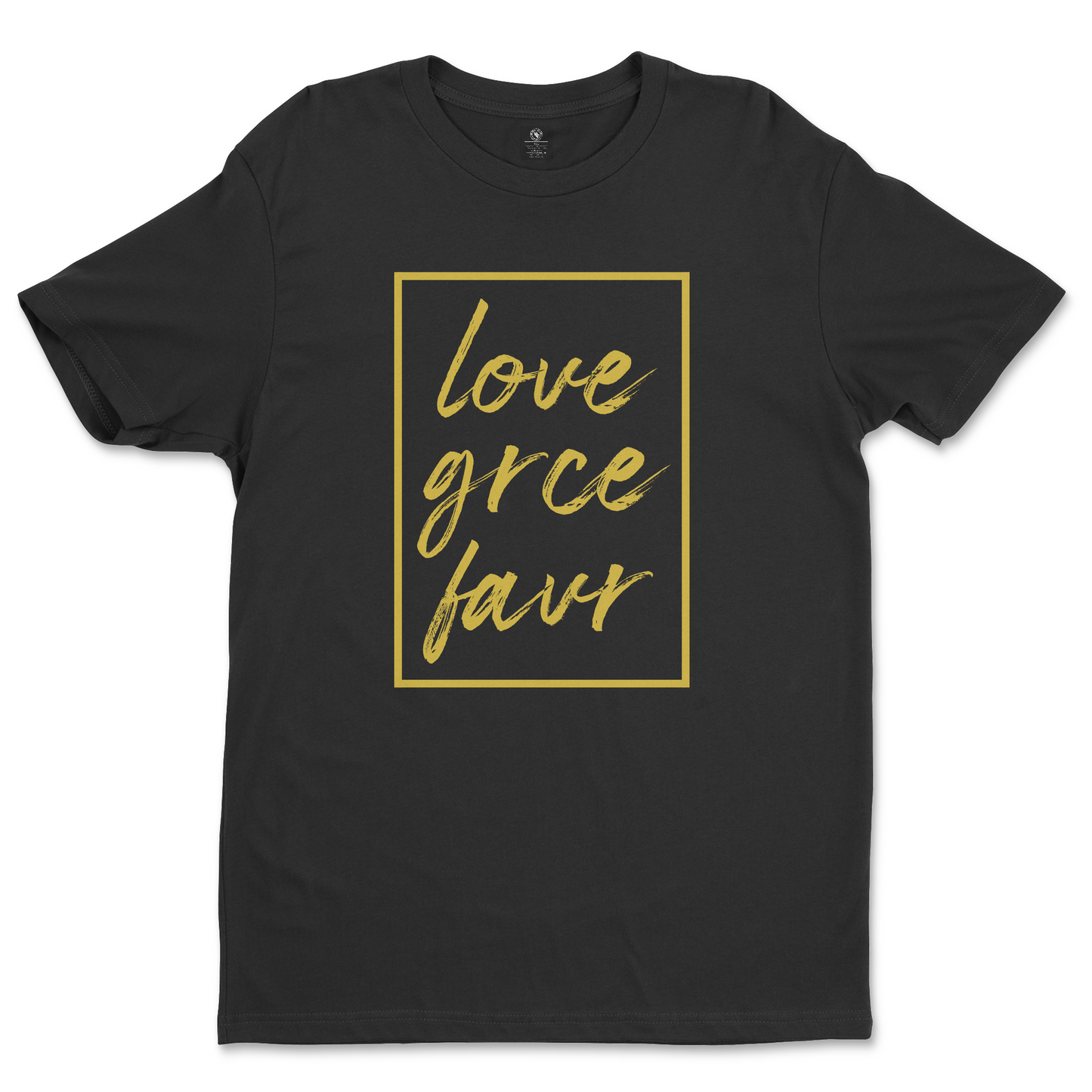 Women's "LOVE GRCE FAVR" GOLD & BLACK T-SHIRT