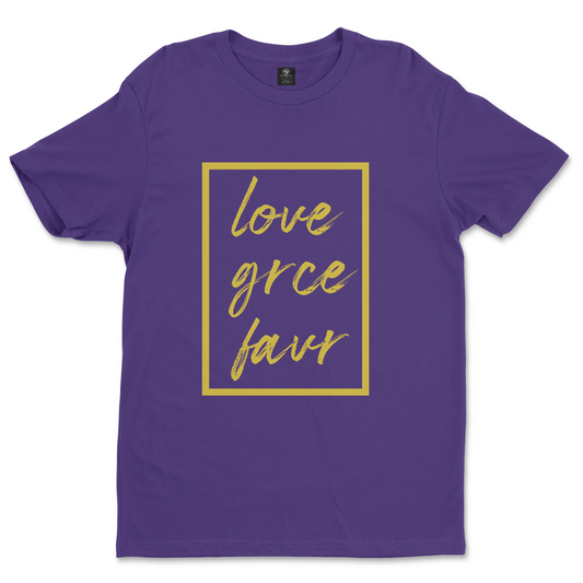 WOMEN'S "LOVE GRCE FAVR" PURPLE & GOLD T-SHIRT